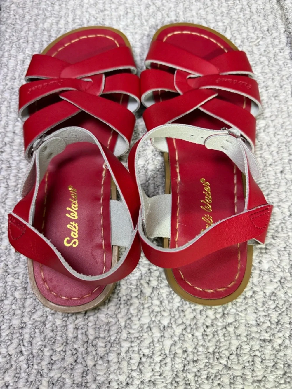 Red Saltwater Sandals by HOY Women Size 7 Leather-Ankle-Strap-Vintage Boho Style - Picture 5 of 7